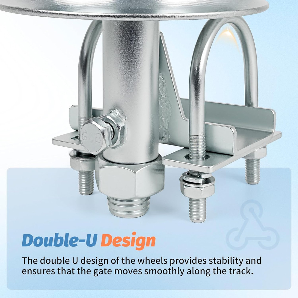 5" Double U Bolt Sliding Gate Rollers, Galvanized Steel Rolling Gate Hardware Ki