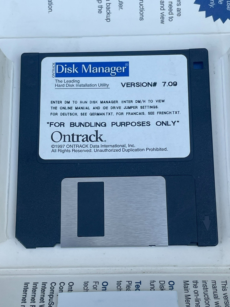 Ontrack Disk Manager, for Bundling Purposes Only, Version # 7.09