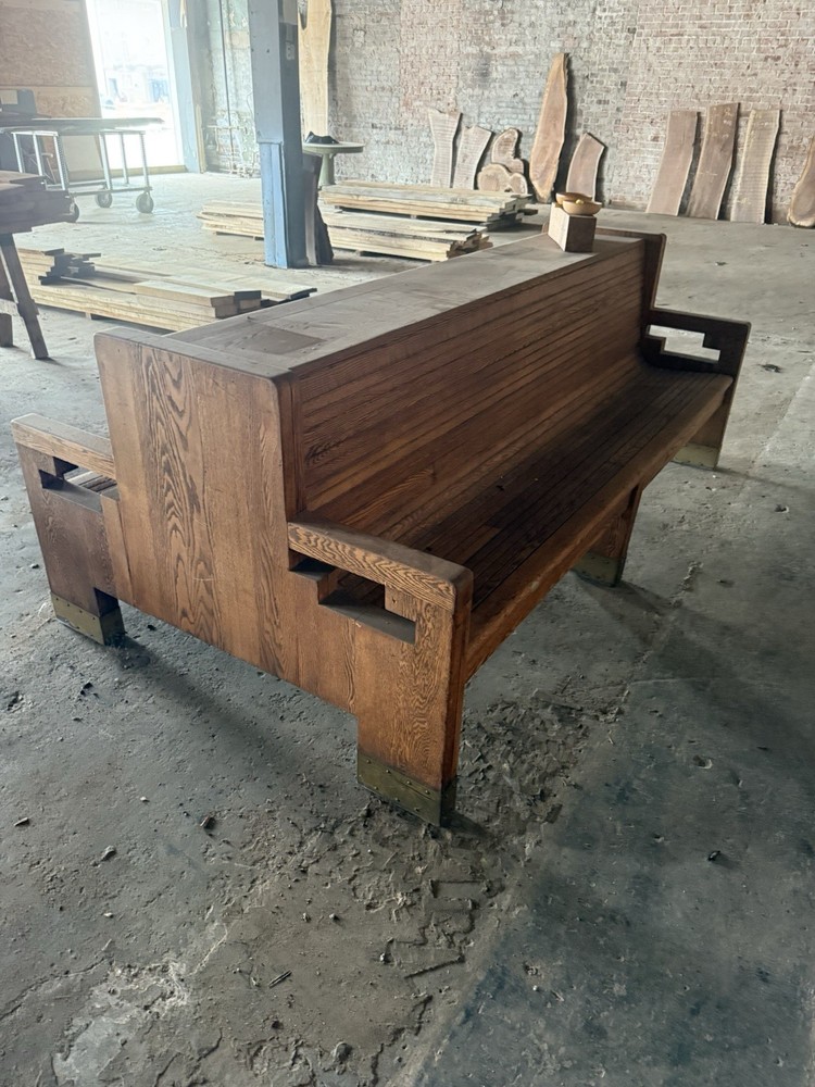 1920’s Train Bus Station Bench Solid Oak