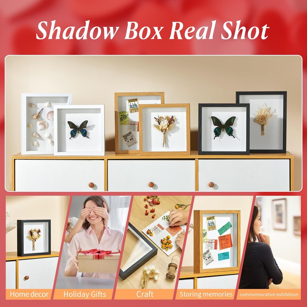 8x10 Shadow Box Picture Frame Display Case with Soft Linen Back and Thickened...