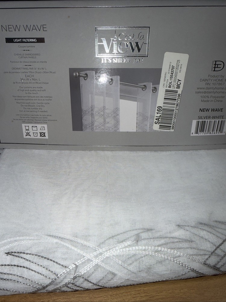 Dainty Home New Window Panel Set 76" W X 96" L - Silver and White