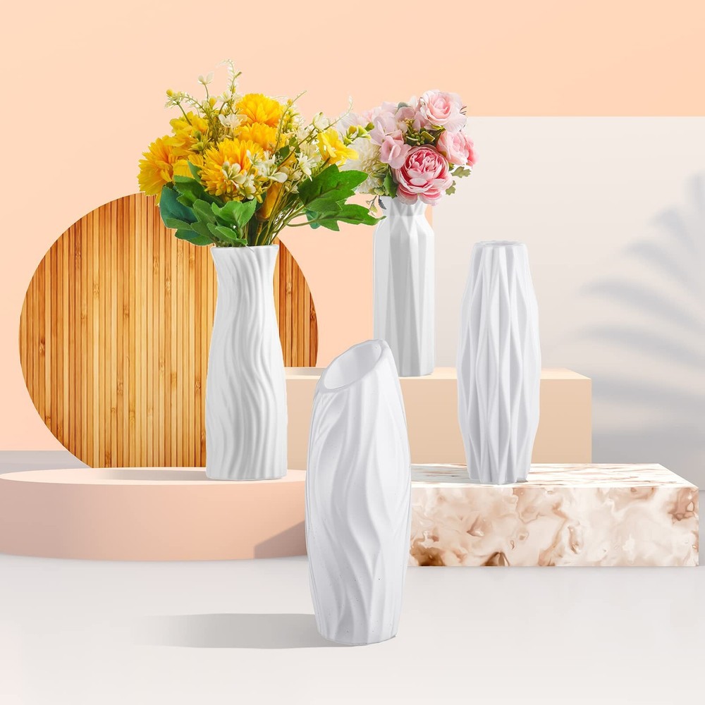 Hoolerry 16 Pcs White Polyethylene Flower Vase, Ceramic Look, Unbreakable, De...