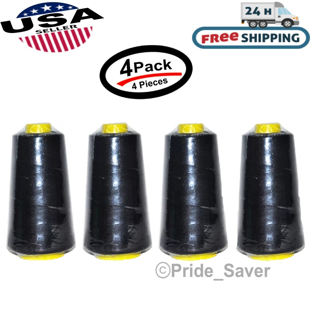 2500 Yard Each Spools BLACK Sewing Thread All Purpose 100% Polyester (4 Pack)