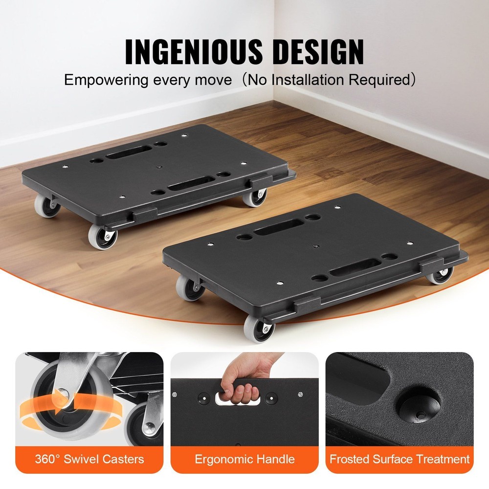 Portable Moving Rollers 4 Wheels Heavy Duty Small Flat Dolly Cart w/Interlocking