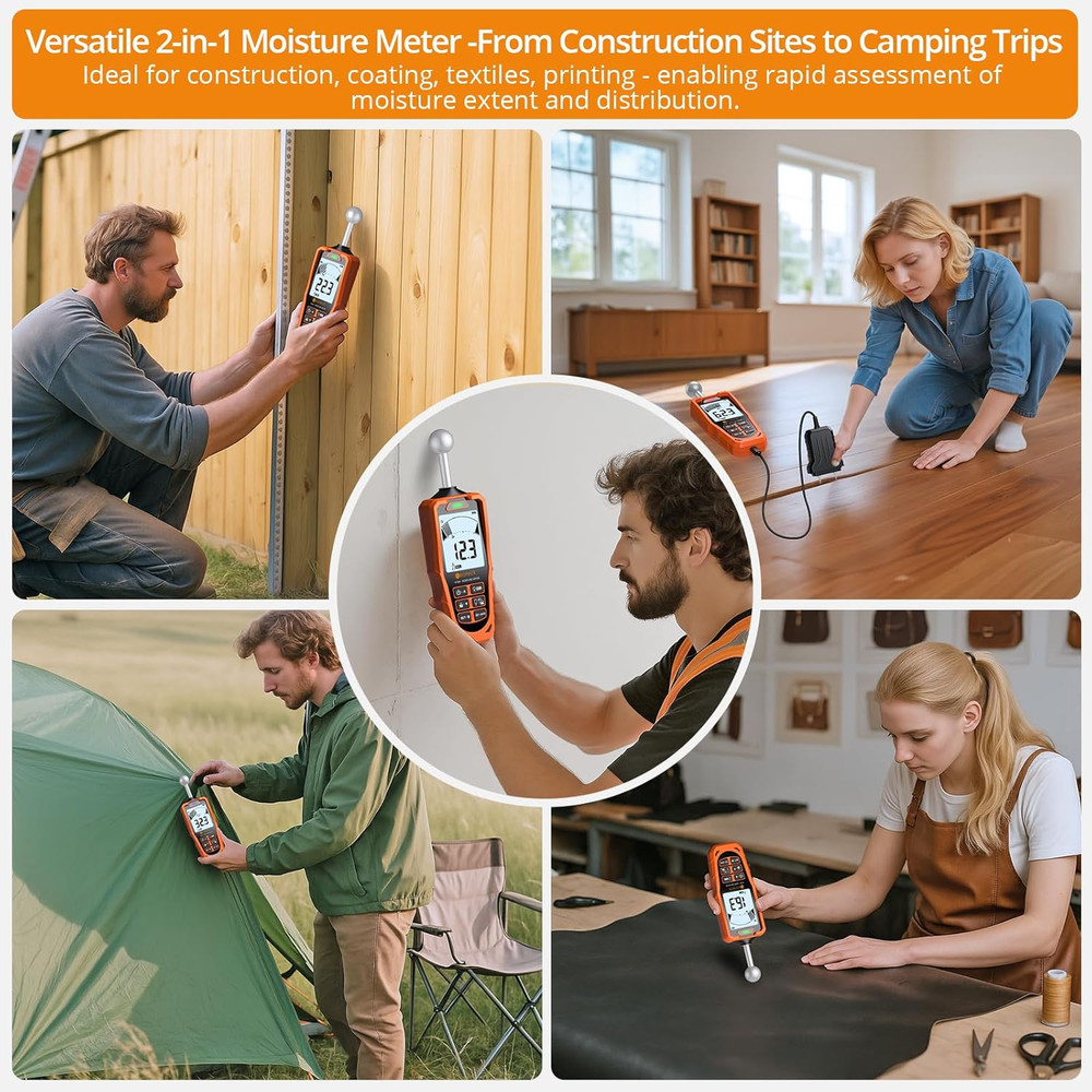 2-In-1 Dual Probe Moisture Meter 40Mm Spherical Moisture Reader & ±2.5% Accuracy