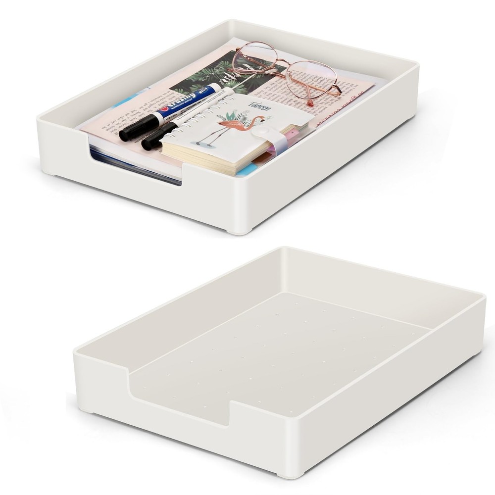 2-Pack Stackable Paper Tray Plastic Desk Drawer Organizer for Office School
