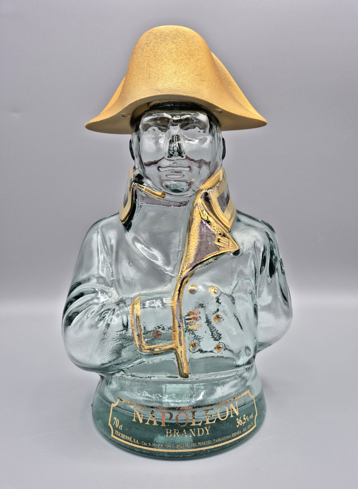 Napoleon Bust 70cl Glass Empty Brandy Bottle, Clear & Gold (JS3)