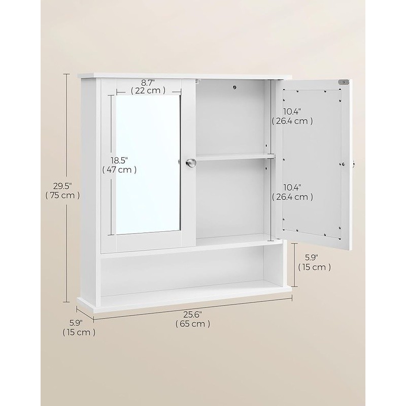 Bathroom Wall Cabinet W/ Mirrored Doors Height Adjustable Shelf Open Compartment