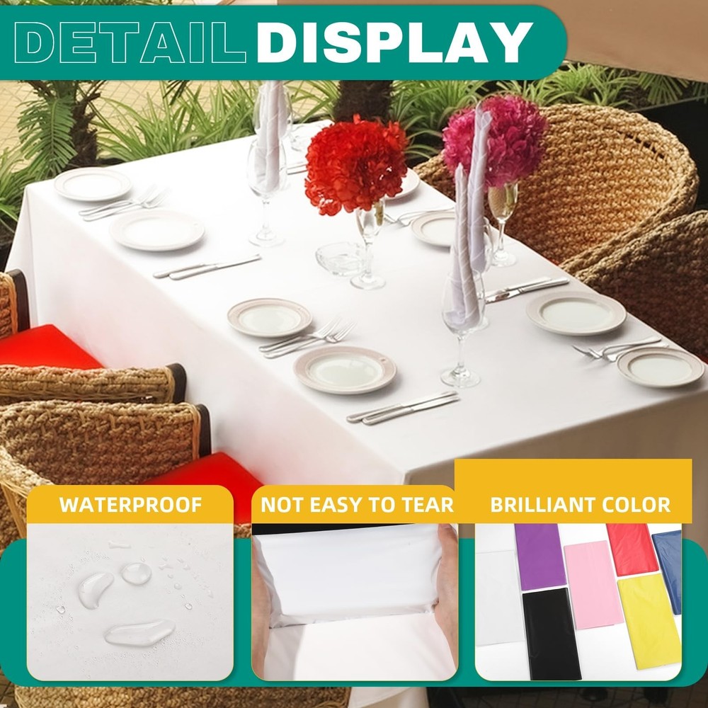 8 Pack White Plastic Table Cloths Disposable, 54 x 108 Inches Plastic Table C...