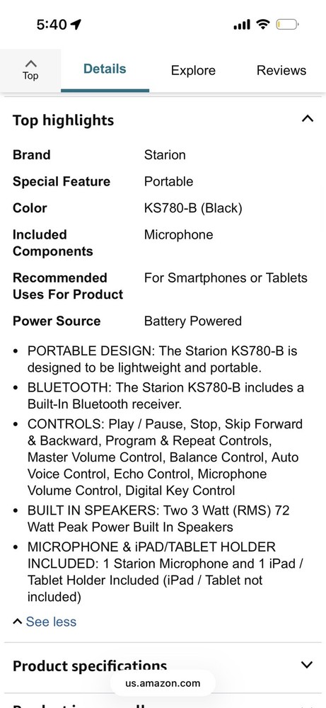 Starion Bluetooth CD+G Karaoke Machine. New! Open Box. Never Used