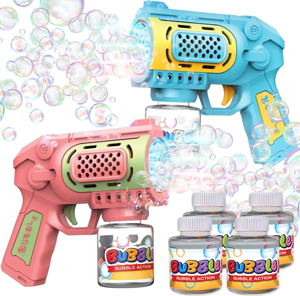 Bubble Gun Machine for Kids 4-8: 2-Pack Automatic Guns with 2 Bottles...