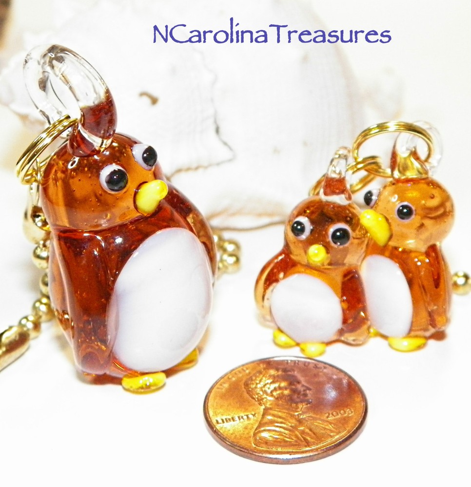 MURANO GLASS CEILING FAN LIGHT SWITCH PULL MAMA BABY ORANGE PENGUIN SET