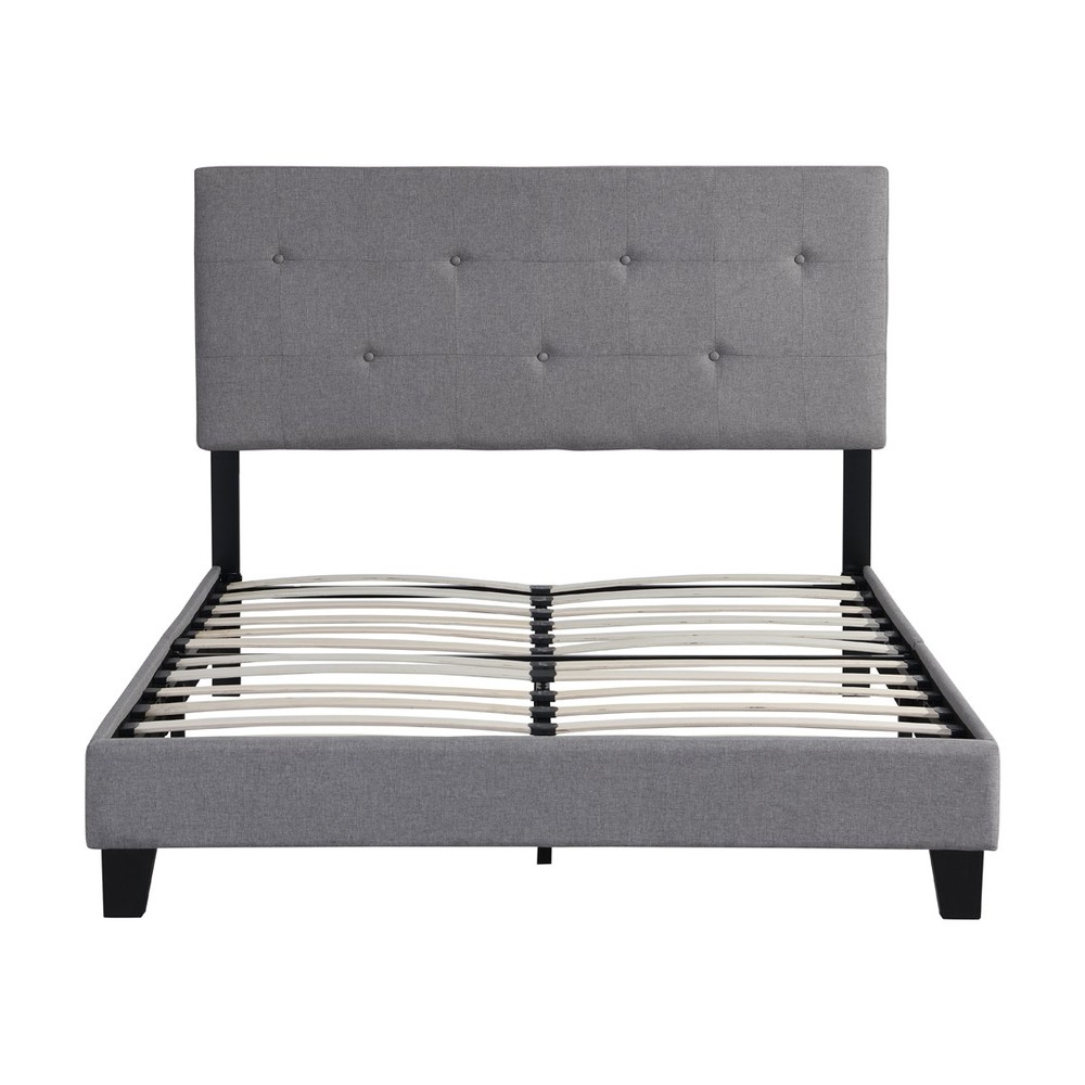 Full Size Upholstered Platform Bed Frame with Modern Button Tufted Linen