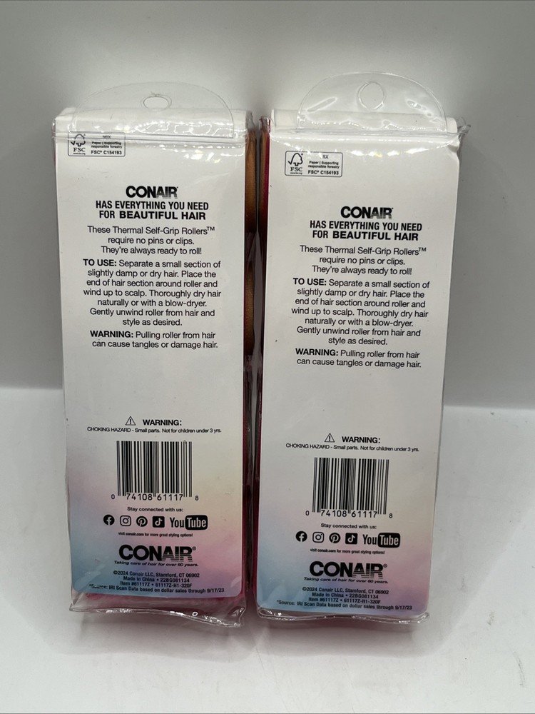 2 Conair Smooth & Voluminous Curls Assorted Thermal Self Grip Rollers 12 Pack