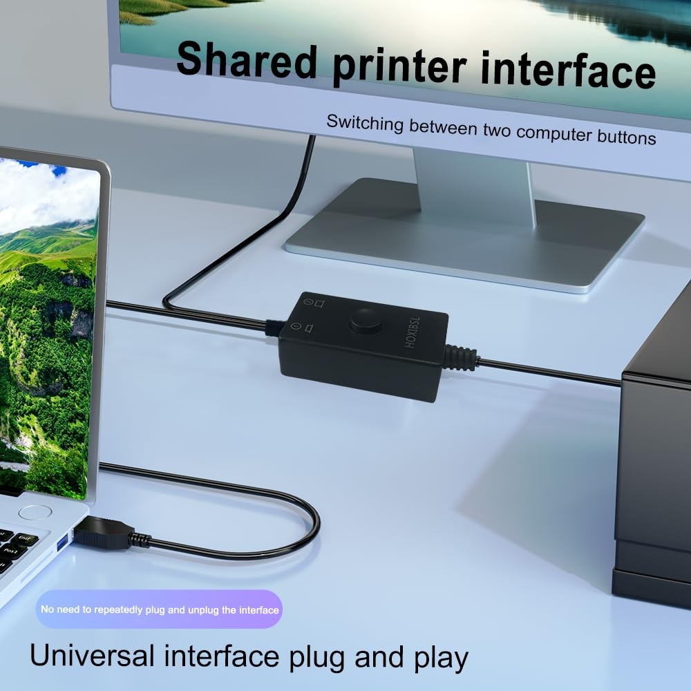 HOXIBSL 14.7FT Printer Cable Splitter 2 in 1 Out,Printers with Toggle...