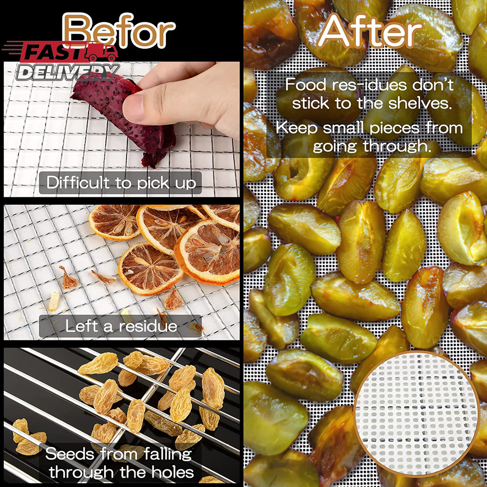 (6 Pack) Silicone Dehydrator Sheets, Non Stick Dehydrator Mats for Fruit Dryer M
