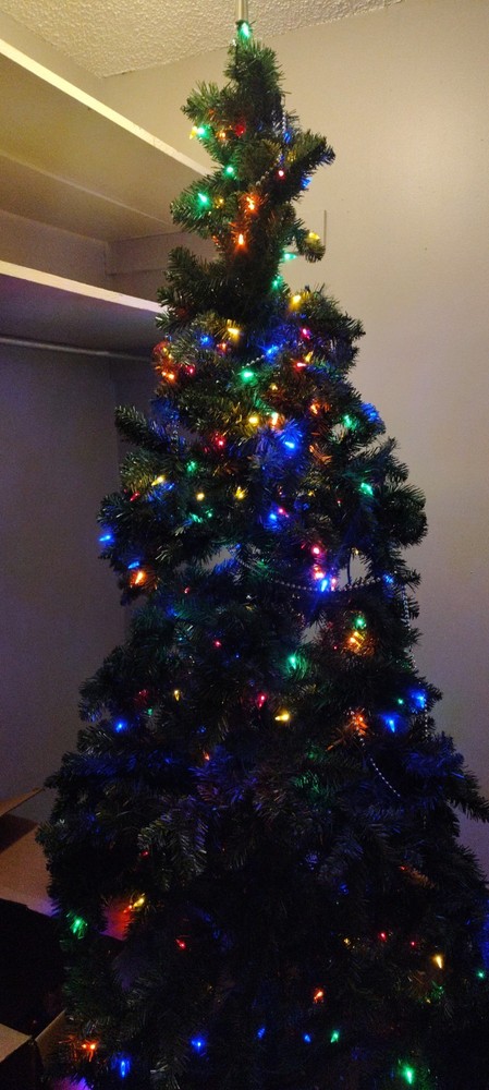 7 ft Artificial Pre-Lighted Christmas Tree Green Multicolor Lights