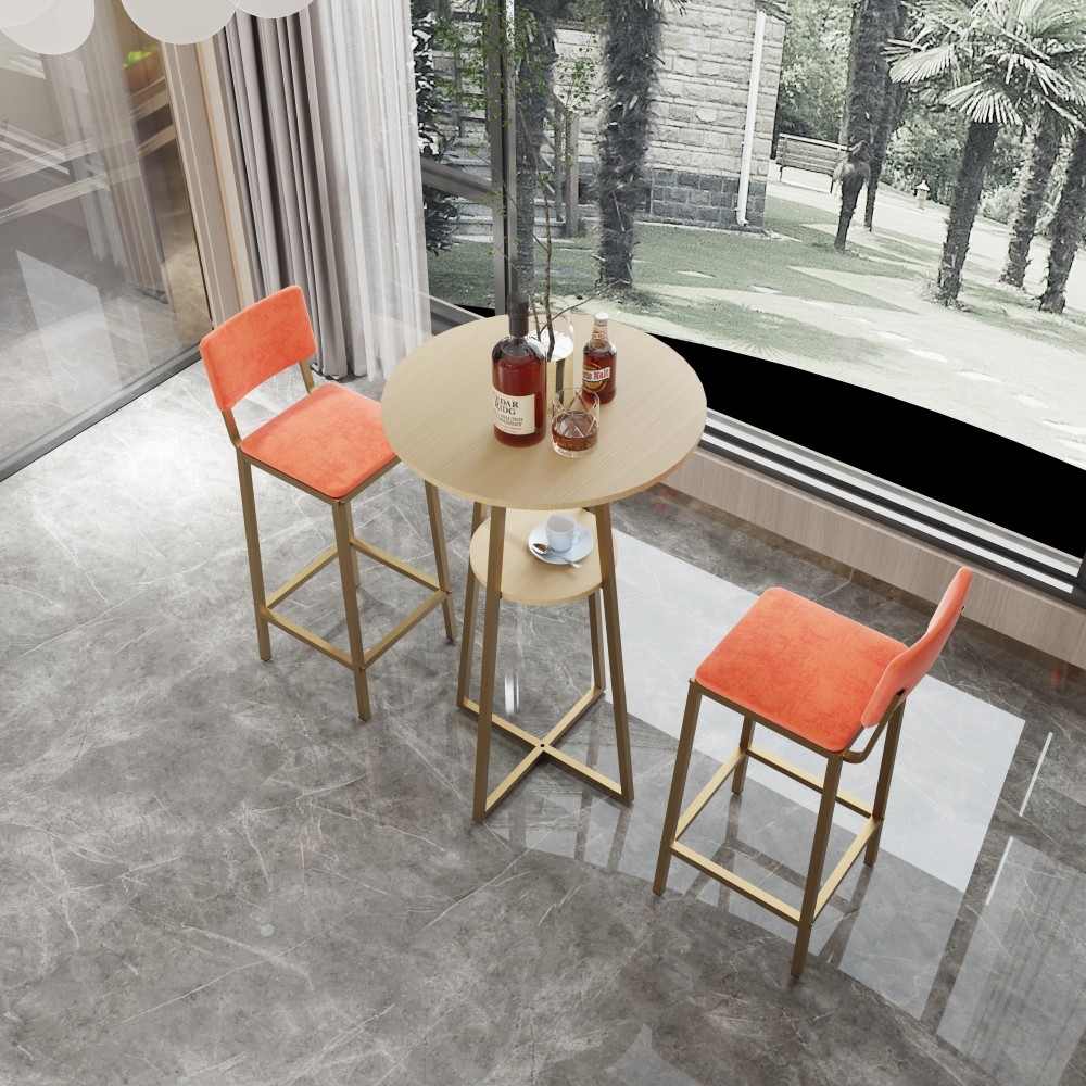 Bar Table And Chairs Three Piece Set Gold Frame Bar Table W Storage Function
