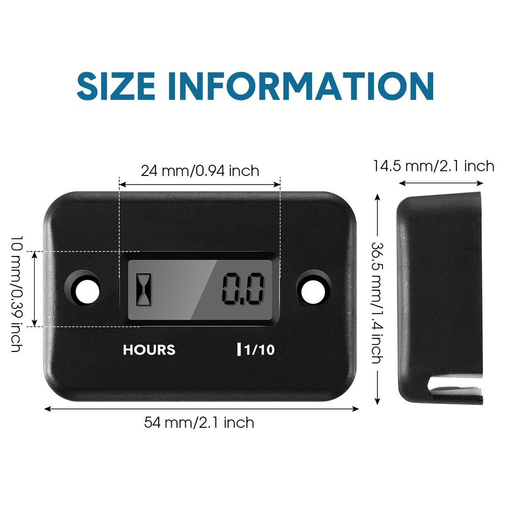 4 Pieces Hour Meters for Small Engines Inductive Digital Engine Meter Black