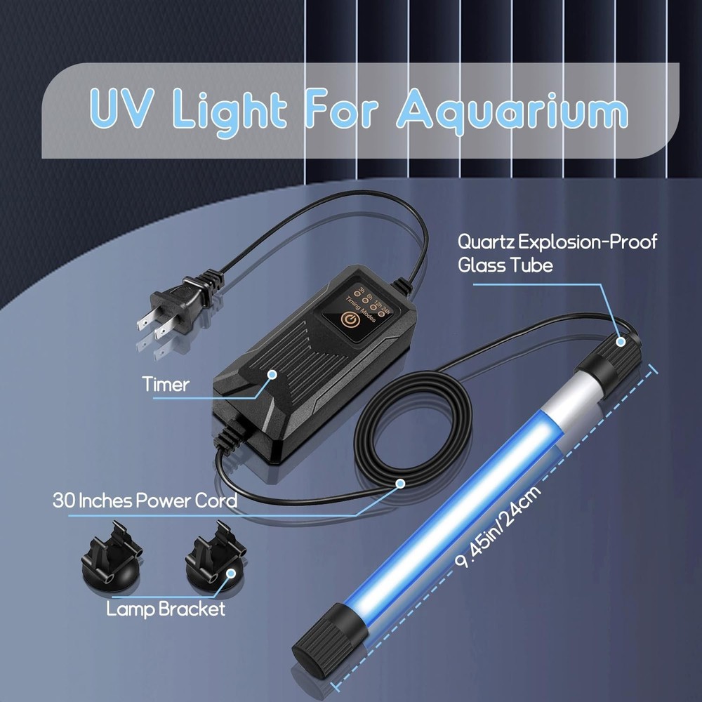 9W Timer UV Aquarium Clean Light Algae Removal LED Light Waterproof for Fish ...