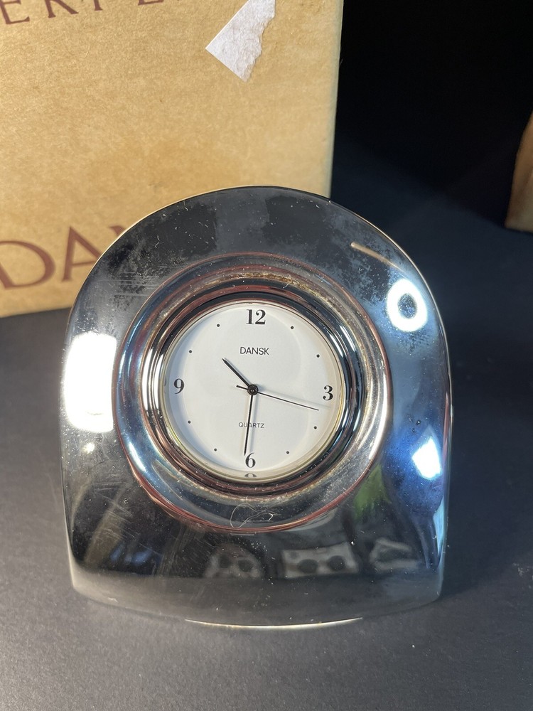 Silver Plate Dansk Clock And Pen Set -as Is Not Working