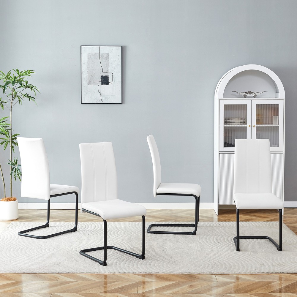 2-Pack White PU Upholstered Dining Chairs - Modern Kitchen Side Chairs with St