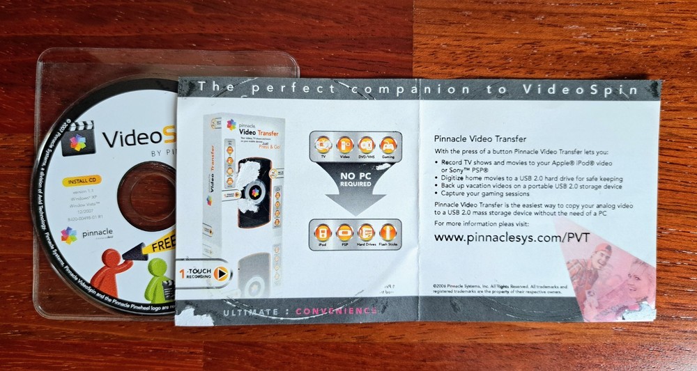 VideoSpin by Pinnacle, Video Editing Software, Version 1.1, 2007, 8 cm Mini CD