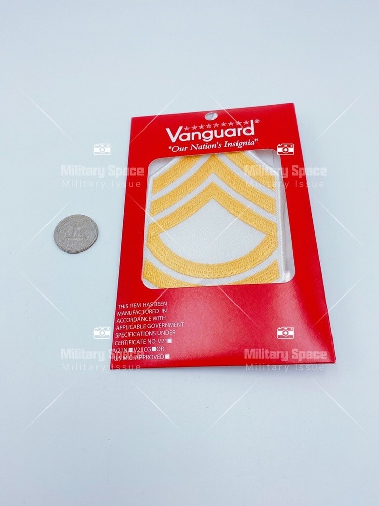 ARMY CHEVRON: SERGEANT FIRST CLASS - GOLD EMBROIDERED ON WHITE, MALE