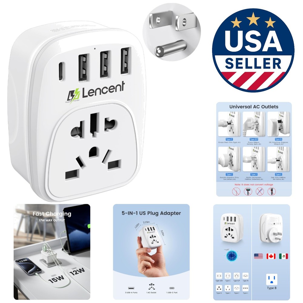 Compact World to US Plug Adapter with Fast Charging & Child Safety Features