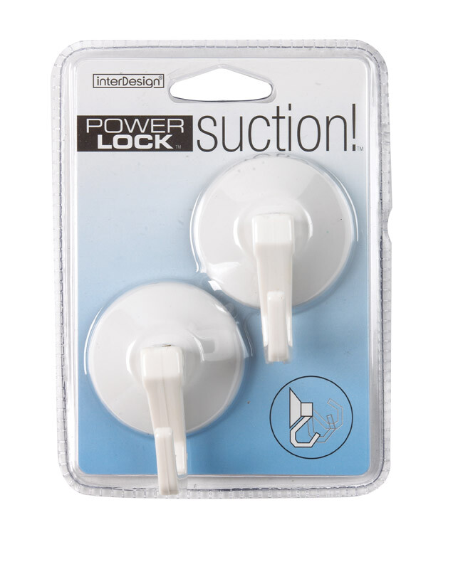 2 cards InterDesign Power Lock Suction! Hook 2 in. L Plastic 4 Hooks Total