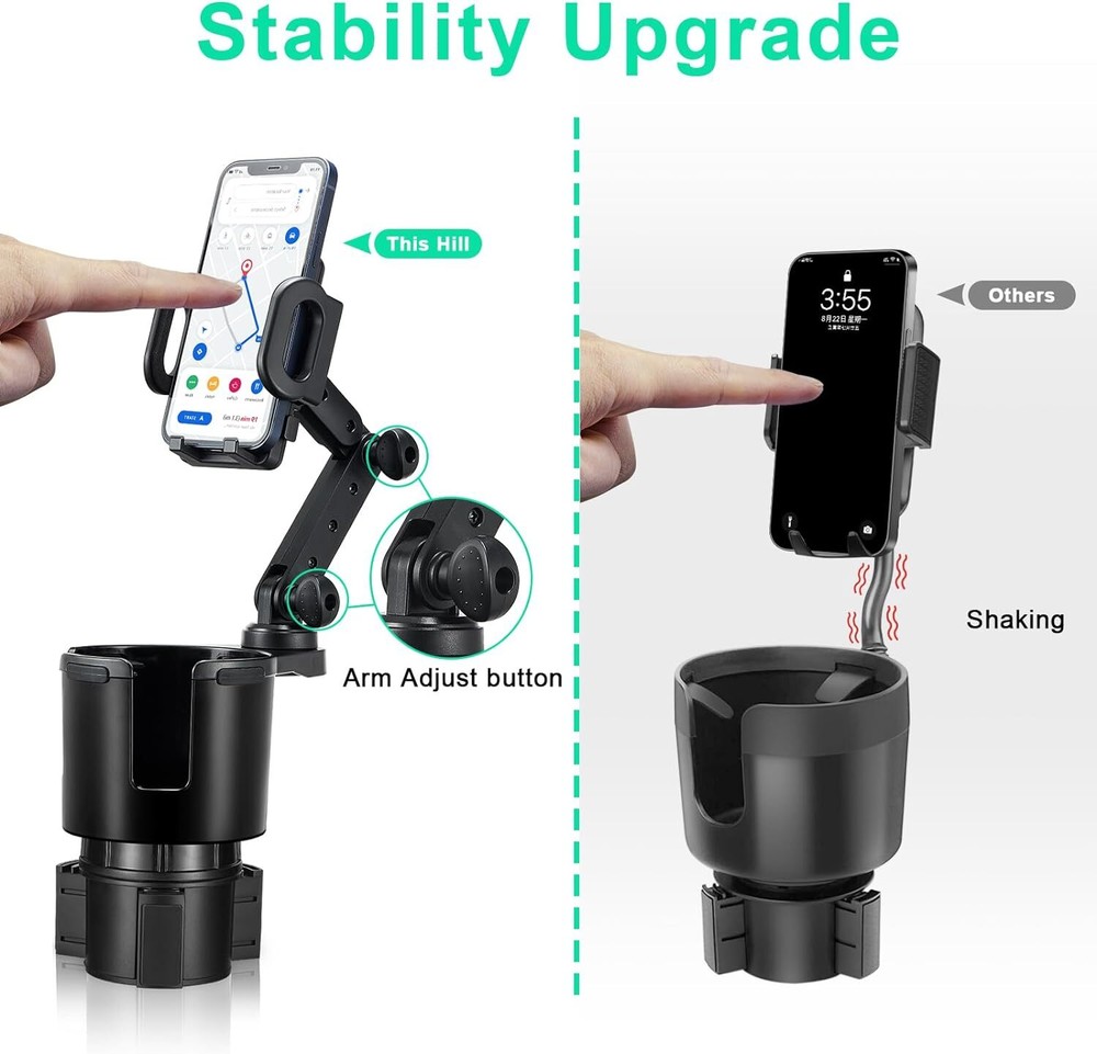 2in1 Car Cup Holder Expander Phone Mount w/Adjustable Base 360°Rotation