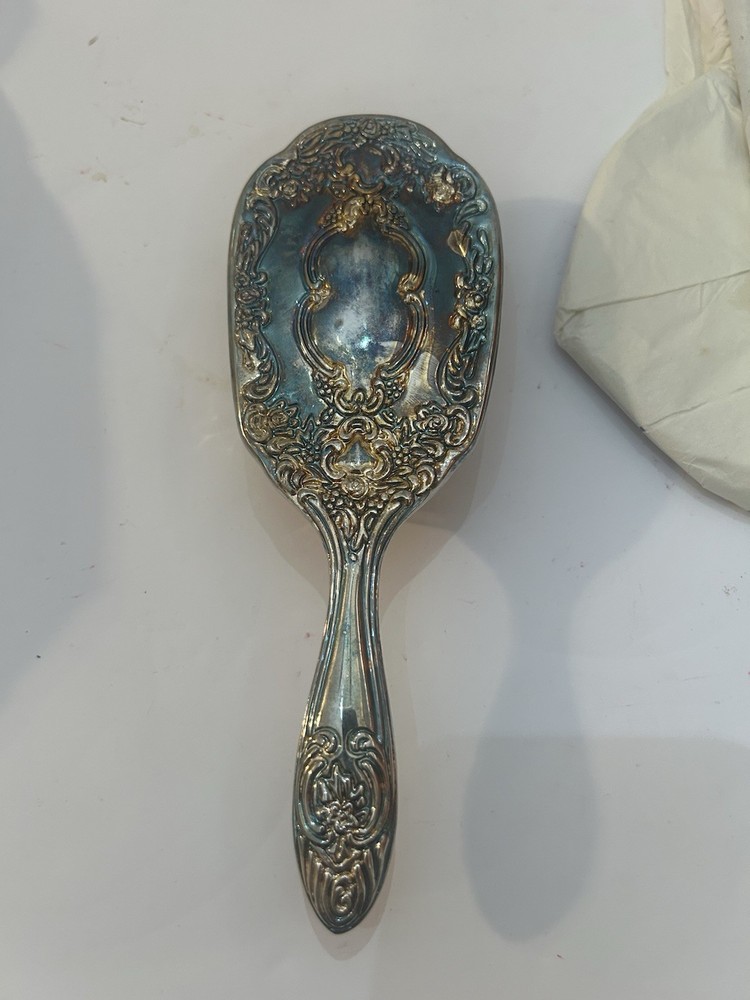 Vintage Silver Plated Brush, Comb And Mirror
