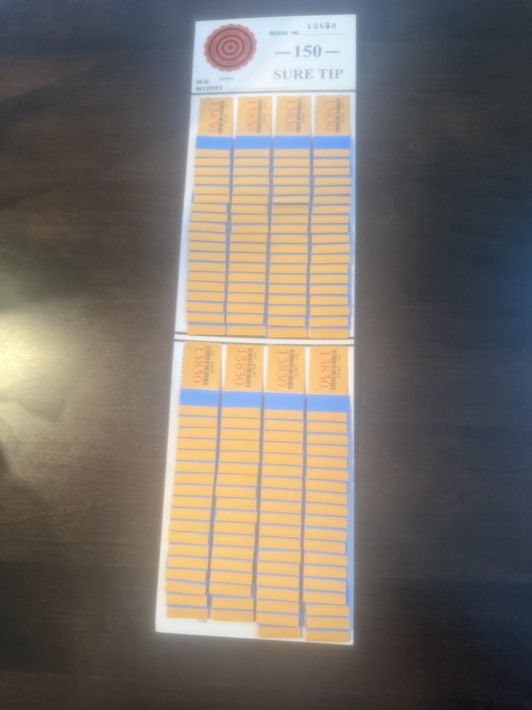 One -   "Sure Tip Board Game" #150 Pull Tabs/Jar Tickets Free Shipping US