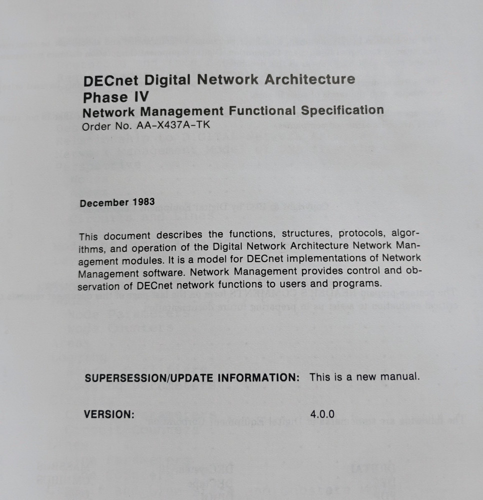 DECnet Digital Network Architecture Phase IV Network Management Functional Spec.