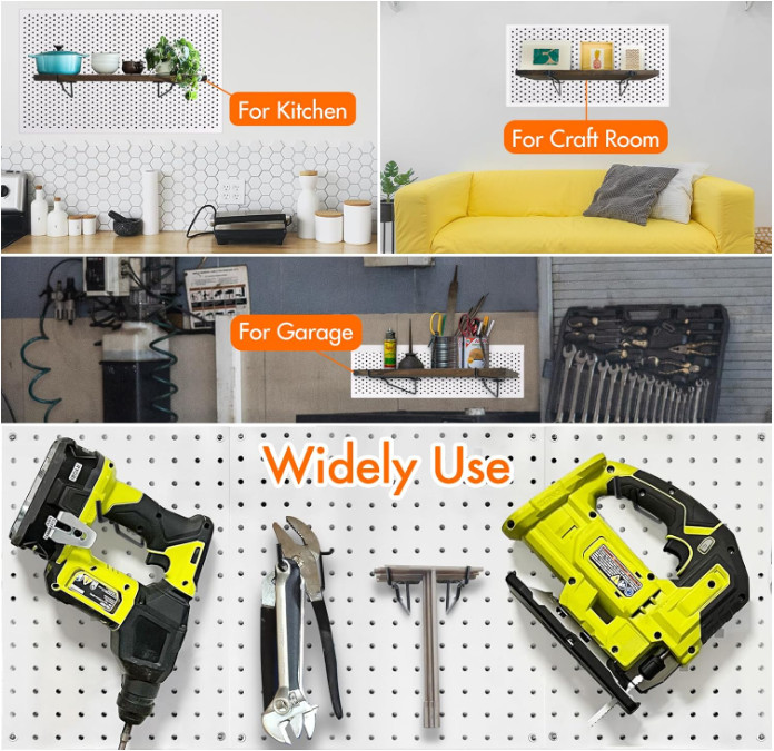 G.CORE 10-Pack 8" Black Pegboard Shelf Hooks for Garage, Craft, Workshop Storage