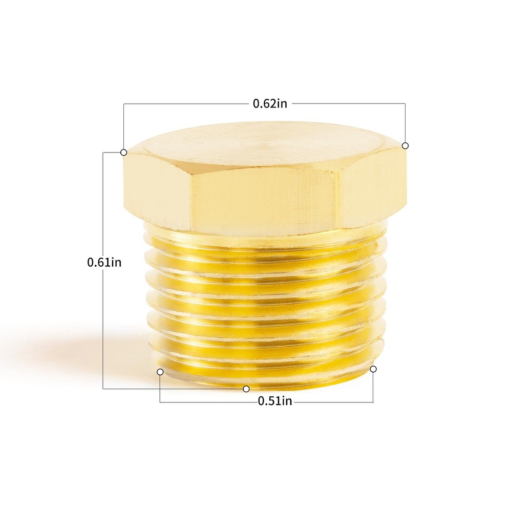 ChillWaves Brass Pipe Fitting, Outer Hex Head Socket Plug 1/4" NPT, Gold