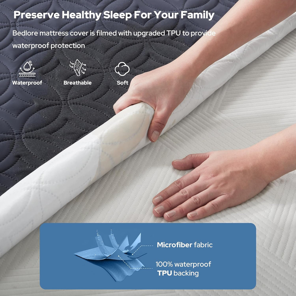 King Waterproof Mattress Protector Deep Pocket 6"-18" Soft Navy Blue
