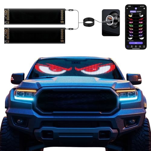 2 Pack LED Eyes for Car Windshield 14.56"x3.62", Programmable Animated Black