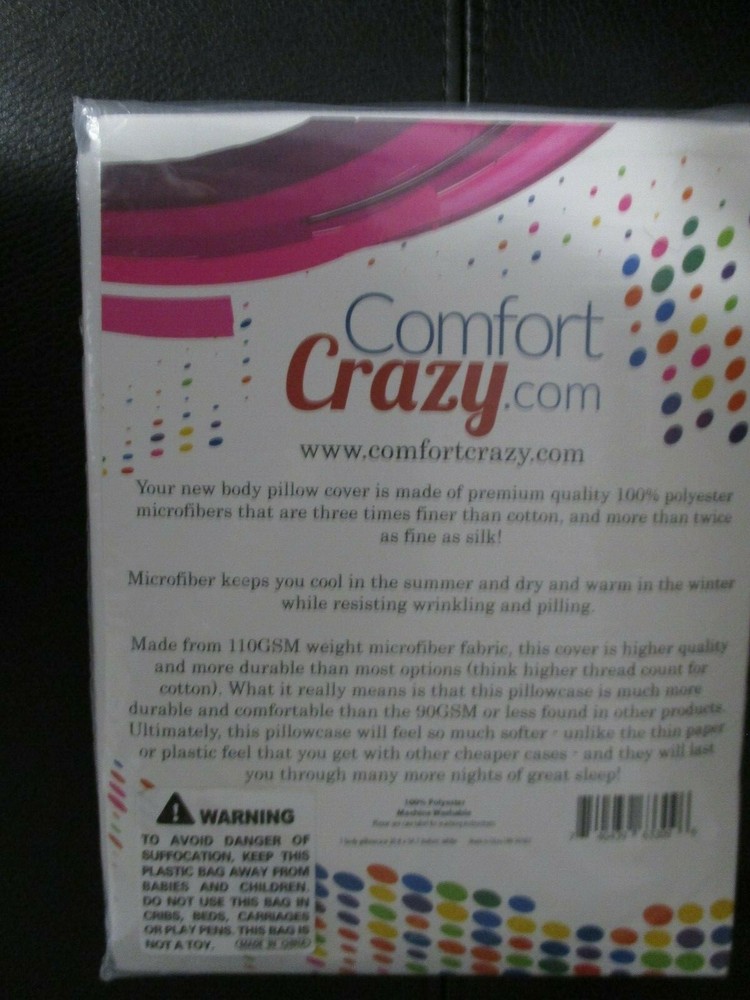 Comfort Crazy Microfiber Body Pillowcase 100% Polyester 21"x55" NEW - SEALED