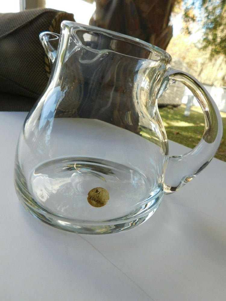 CLEAR HANDMADE APPLIED HANDLE PINCHED SPOUT PITCHER POLAND