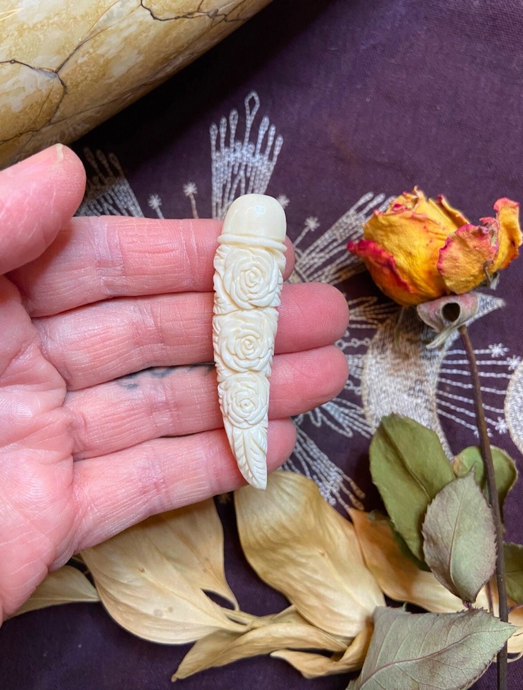 Bovine Bone Rose Spike Carving, Ethically Sourced Cow Bone