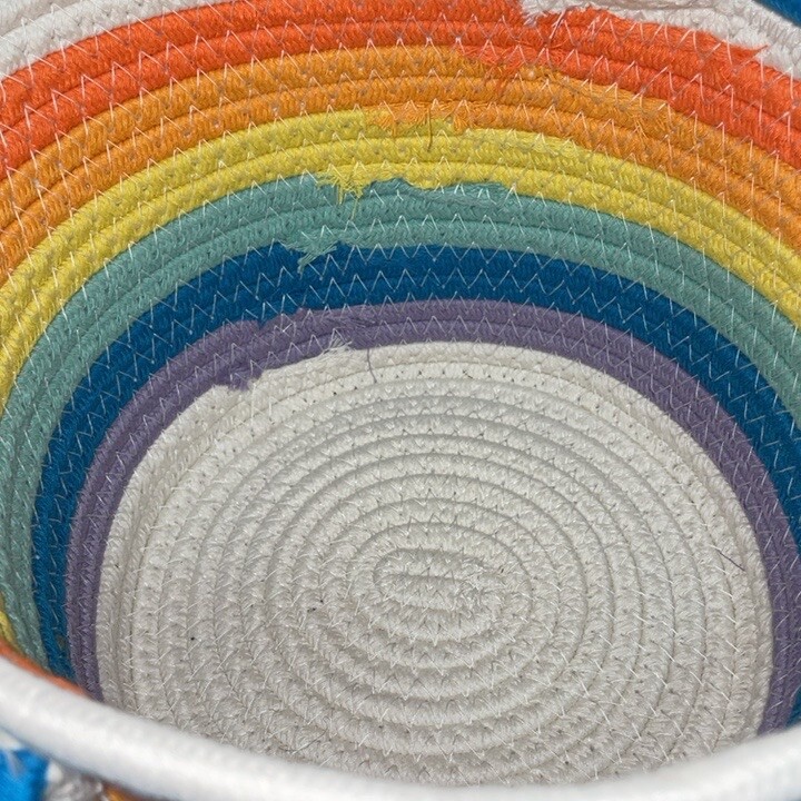 Rainbow coiled rope basket