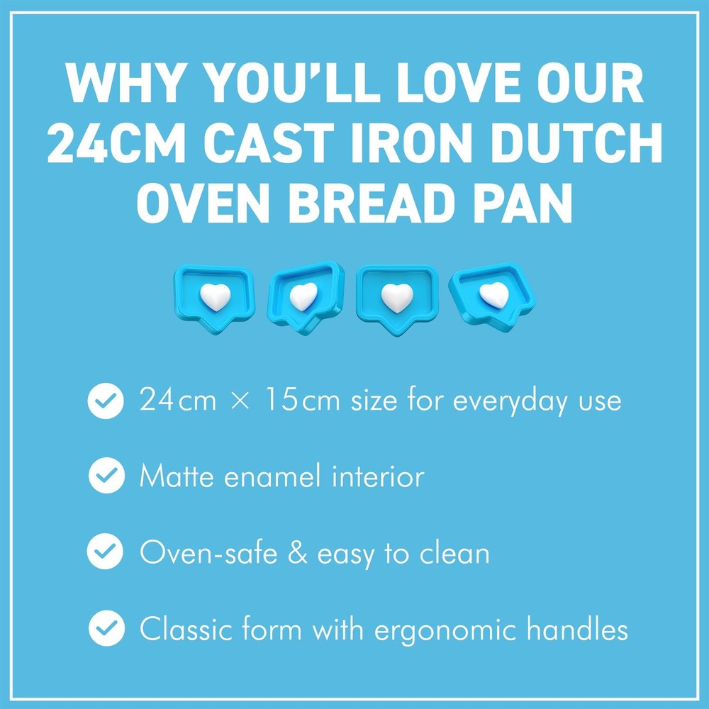 24cm Cast Iron 𝗗𝗨𝗧𝗖𝗛 𝗢𝗩𝗘𝗡 𝗕𝗥𝗘𝗔𝗗 𝗣𝗔𝗡 for Artisan Bread