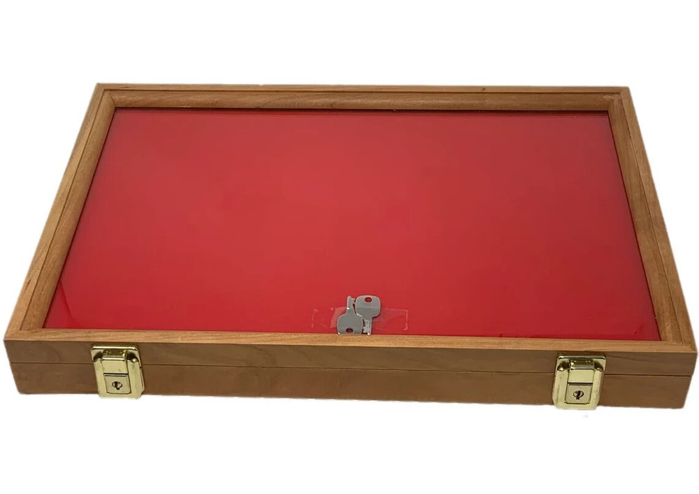 Knife Display Case Arrowheads 18 x 12 Cherry Solid Wood USA Made Lock Shadow Box
