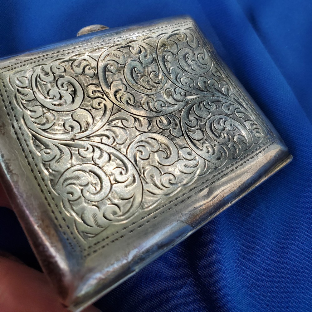 Rare Solid SILVER Hand Engraved Compartment Cigarette Vesta Case Monogram c1860