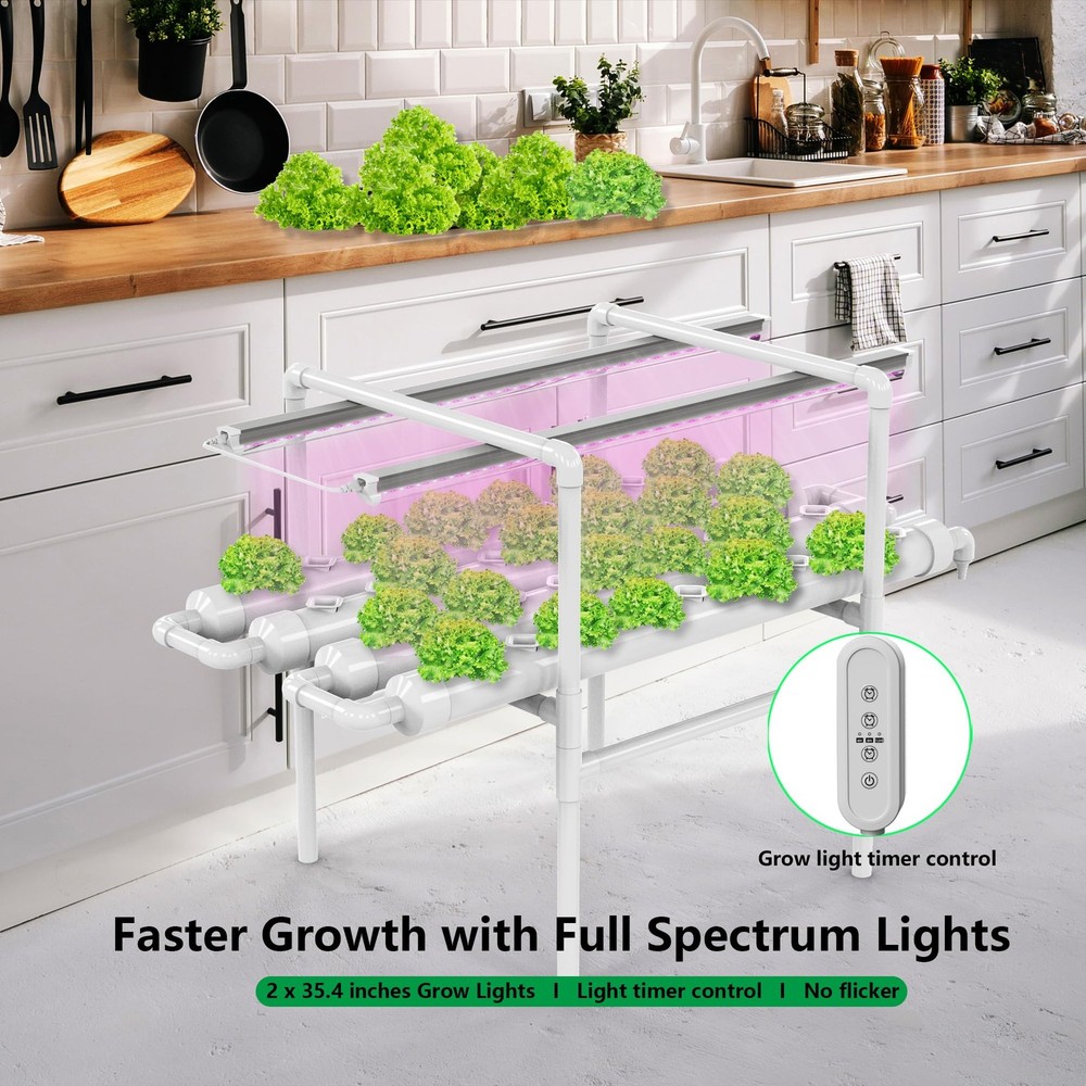 NFT Hydroponic Growing System Kit - Full-Spectrum Grow Lights ＆ Timer | 36 Pl...