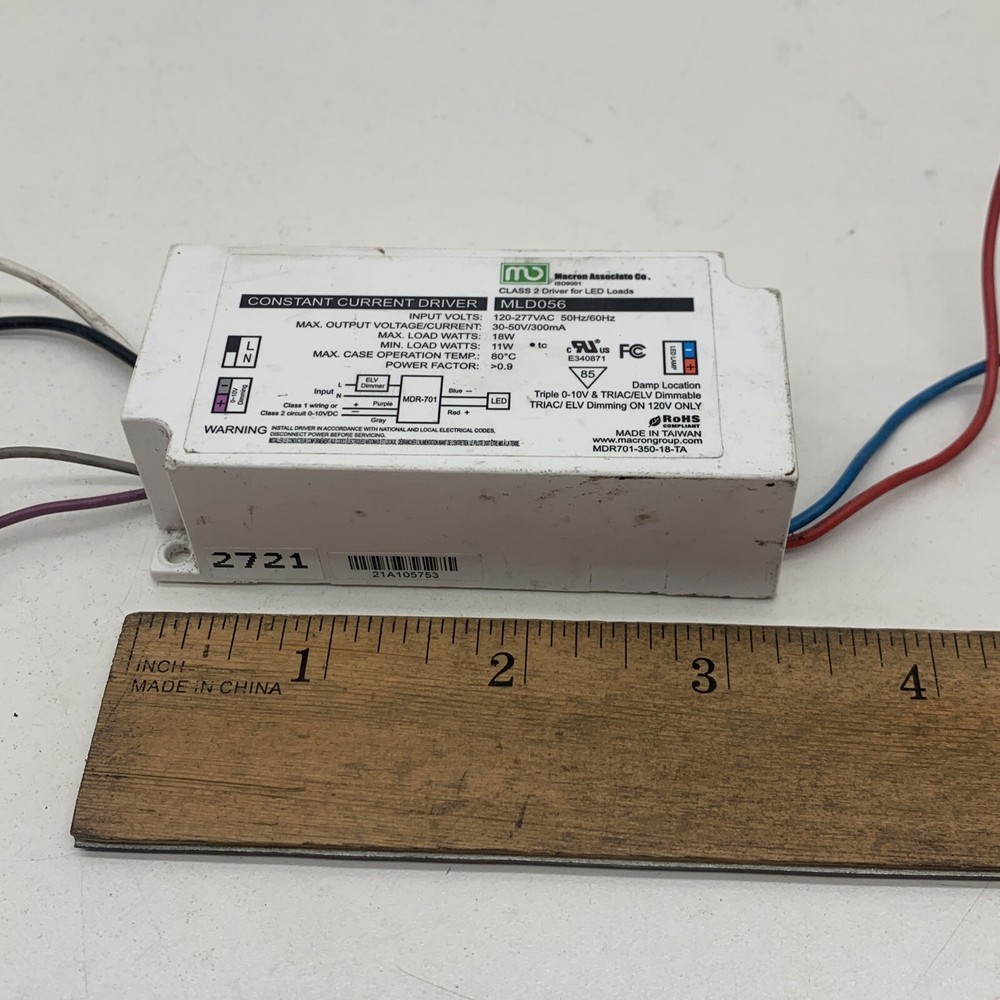 Macron MLD056 Constant Current Dimmable LED Driver 18W 300mA 30-50VDC