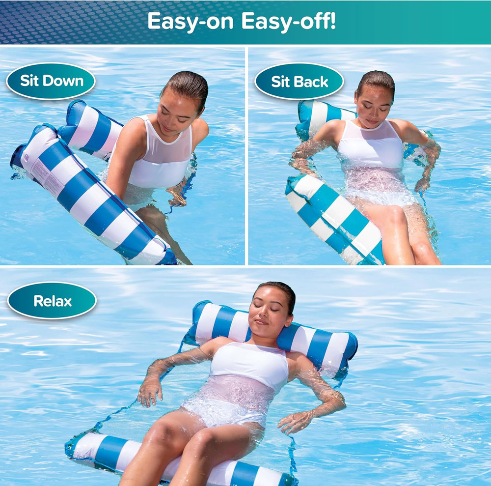 Aqua Monterey Hammock Pool Float - Three Pack - Light Blue, Navy & Burgundy/Whit