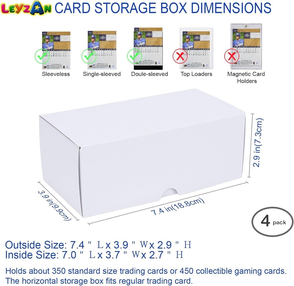 Durable & Stackable Trading Card Storage Box Set with Labeled Dividers - 4 Count