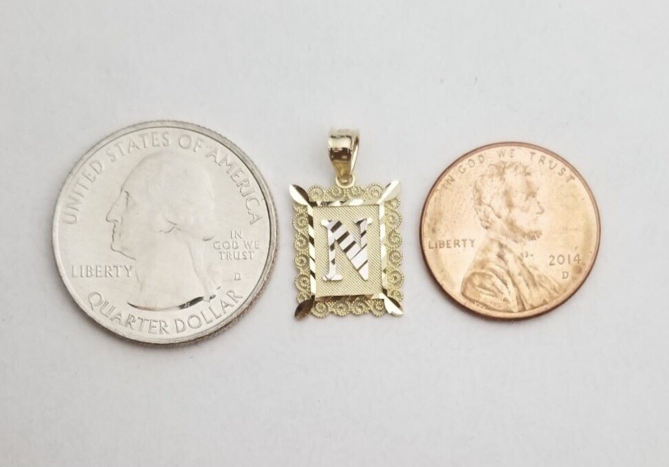 14K Solid Gold Initial Letter A to Z Plate Pendant-With Box